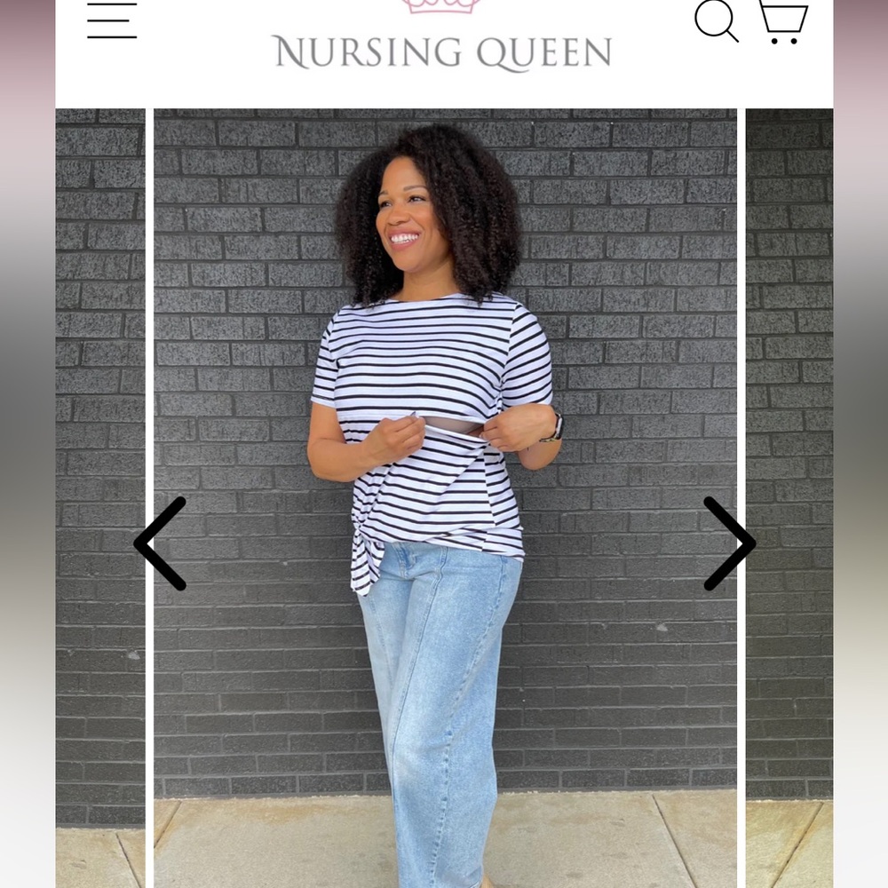 Nursing queen STRIPED T-SHIRT WITH FRONT TIE- HIDDEN ZIPPER - BLACK/WHITE